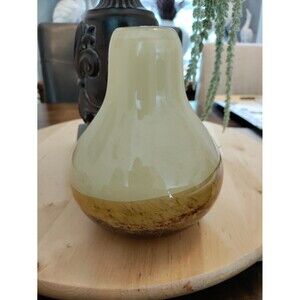 Hand Blown "Earthtones" Glass Vase Banded Pattern Amber And Cream